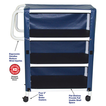 MJM INTERNAITONAL Three Shelf Wide Linen Cart, Standard Mesh - Red 332-3C-SM-RD